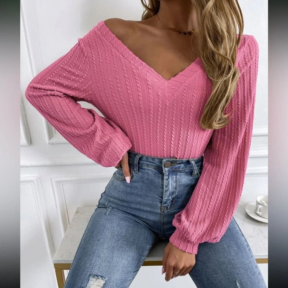 Boho lantern sleeve ribbed top